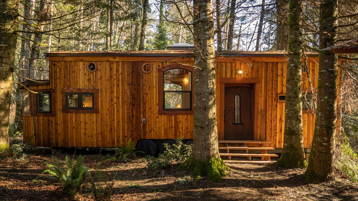 Cedar cabin ADU with custom front door