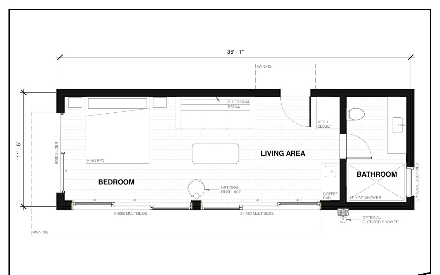 Keats 4 prefab ADU floor plan — 400 sq ft, Studio bed, 1 bath
